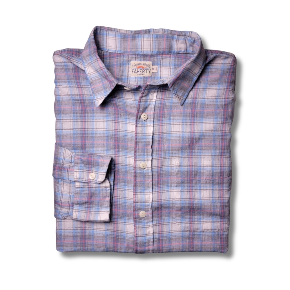 Faherty Pastel Plaid Soft Flannel Button Down Shirt M